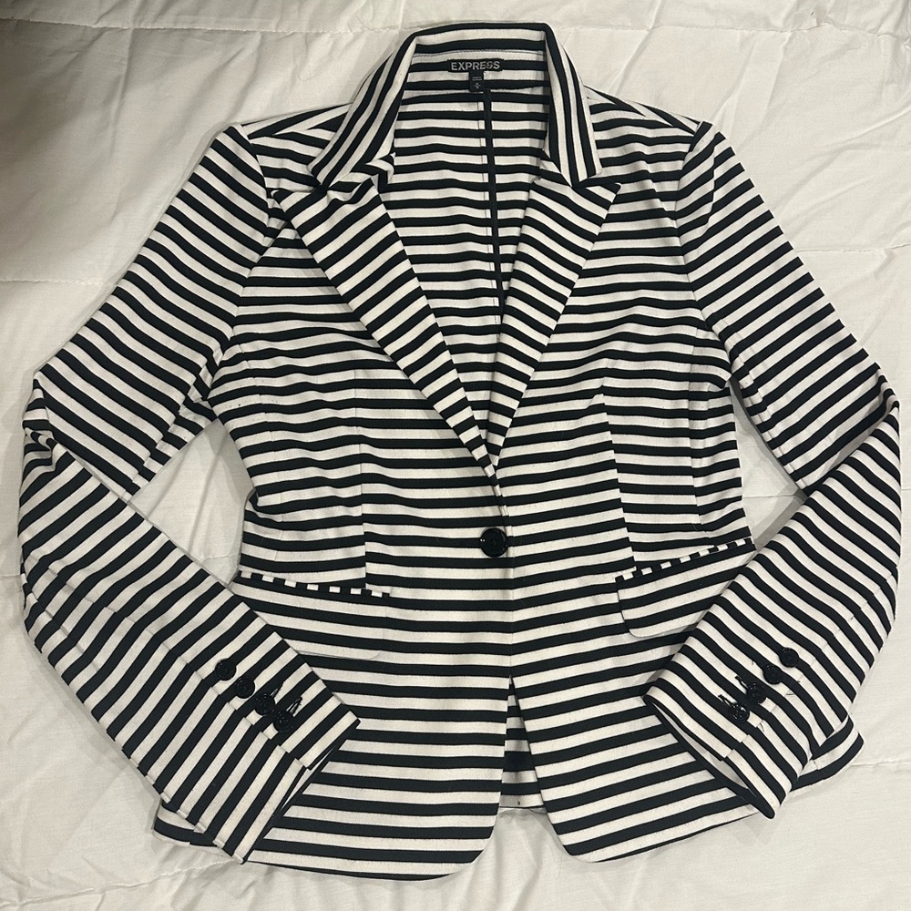 Express Black and White Striped Blazer